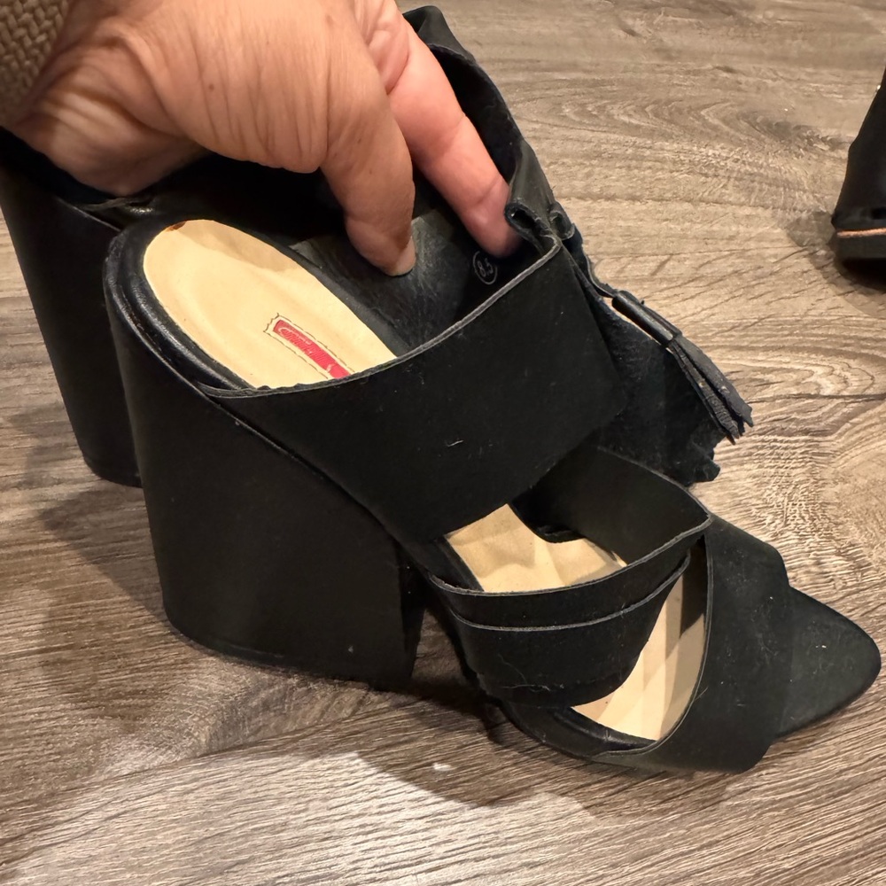 Wedge Block Heel Slide With Tassel Detail